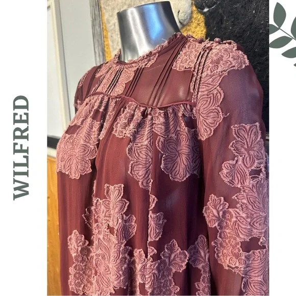 Wilfred Lace Overlay Mini Dress Silk Trim Romantic Burgundy Small - Picture 10 of 14